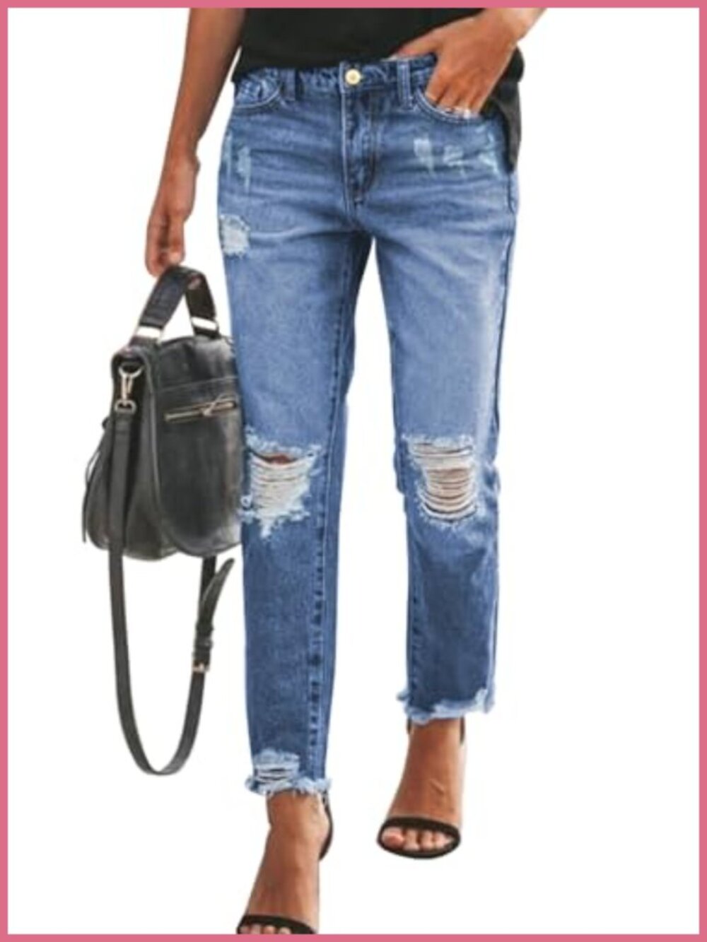 Sidefeel Women's Boyfriend Jeans Stretchy Ripped Distressed Denim Pants
